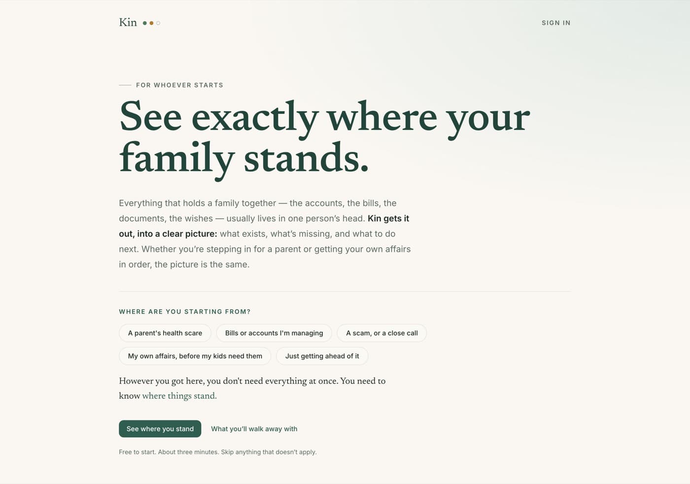 Kin, family readiness app